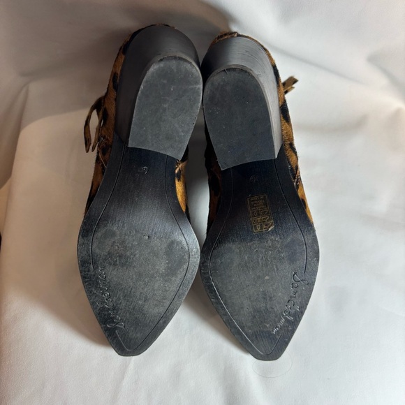 SAM EDELMAN Sz 6 Ponyhair Leather Leopard Print Ankle Boots Stacked Heel Booties - Picture 6 of 10